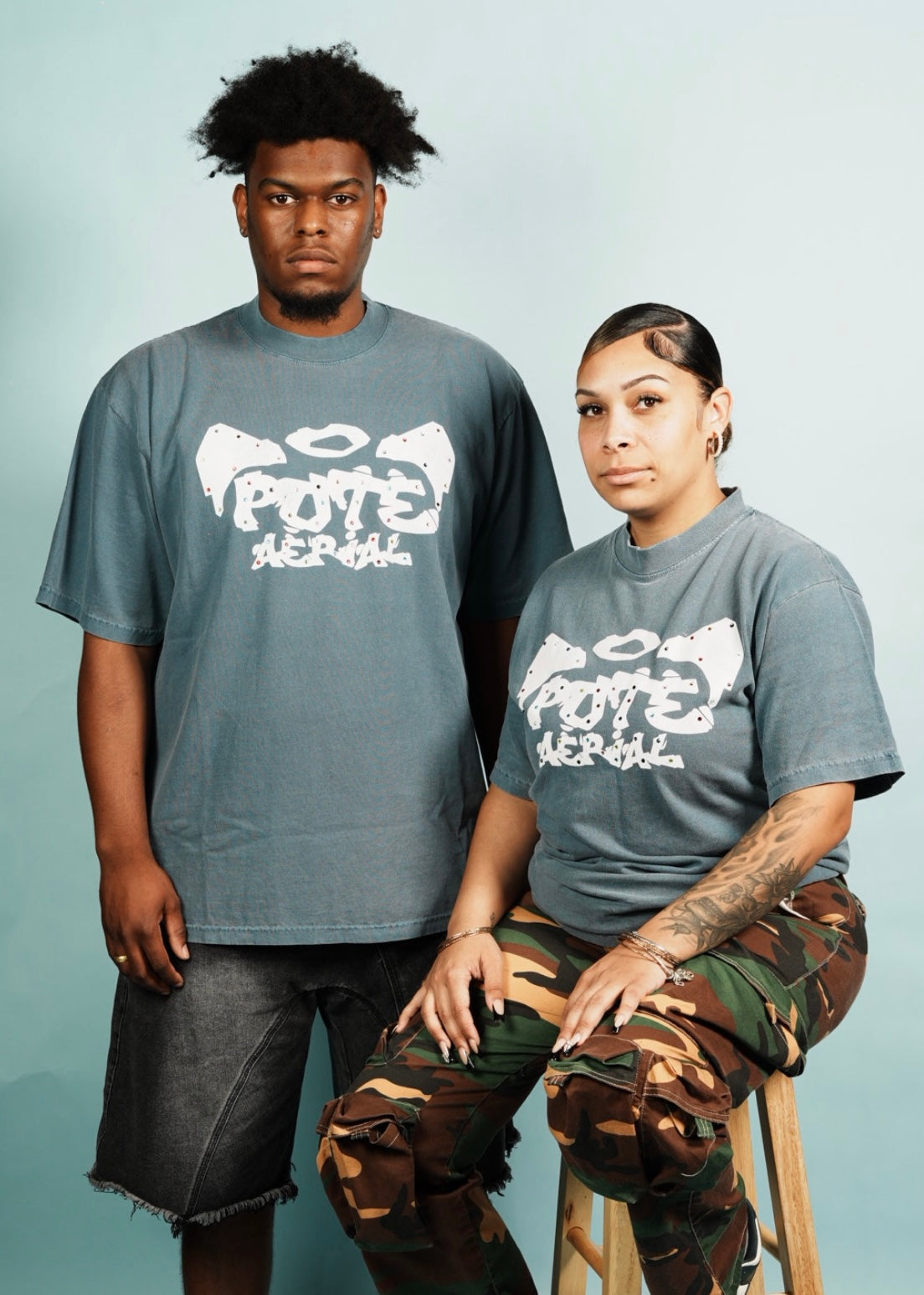 ‘SHINING HARD’ BLUE DENIM TEE